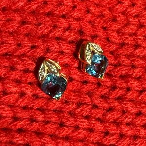 14k London Blue topaz Earrings small accent diamonds